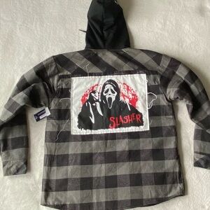 Ghostface Slasher Buffalo Plaid Quilted Hooded Flannel Shirt Jacket Mens Medium